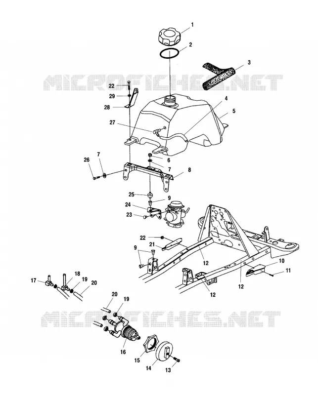 GASOLINA TANK AND CARBURADOR MOUNTING