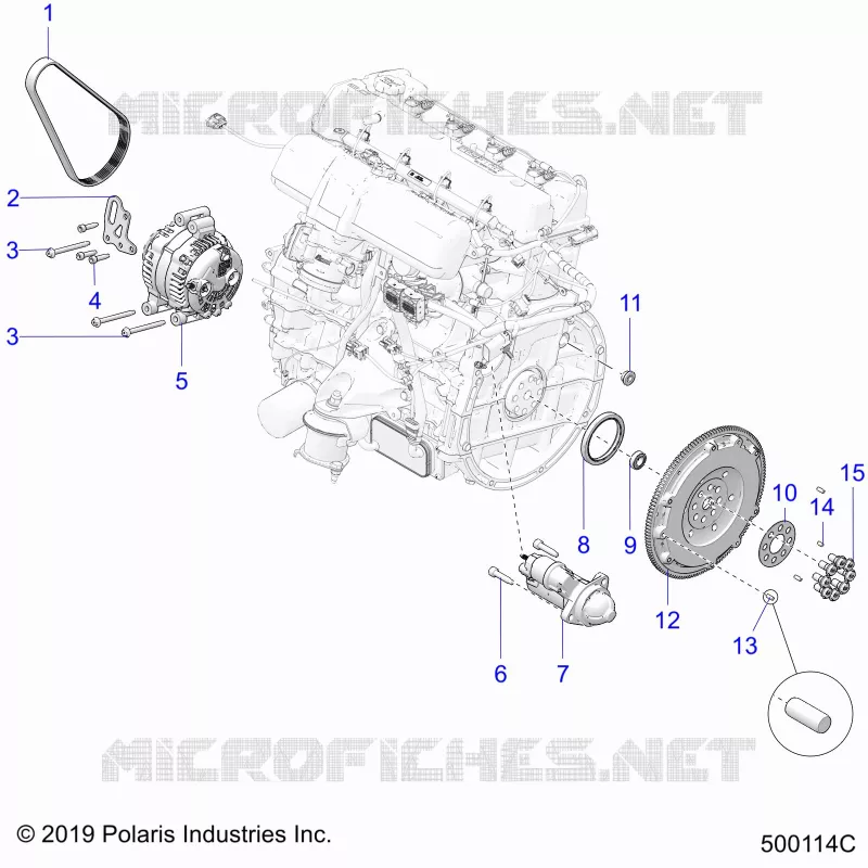 ENGINE, ALTERNADOR, FLYWHEEL, AND STARTER