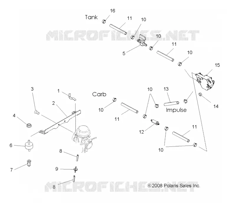 MOTOR, CARBURADOR MOUNTING AND GASOLINA LINES