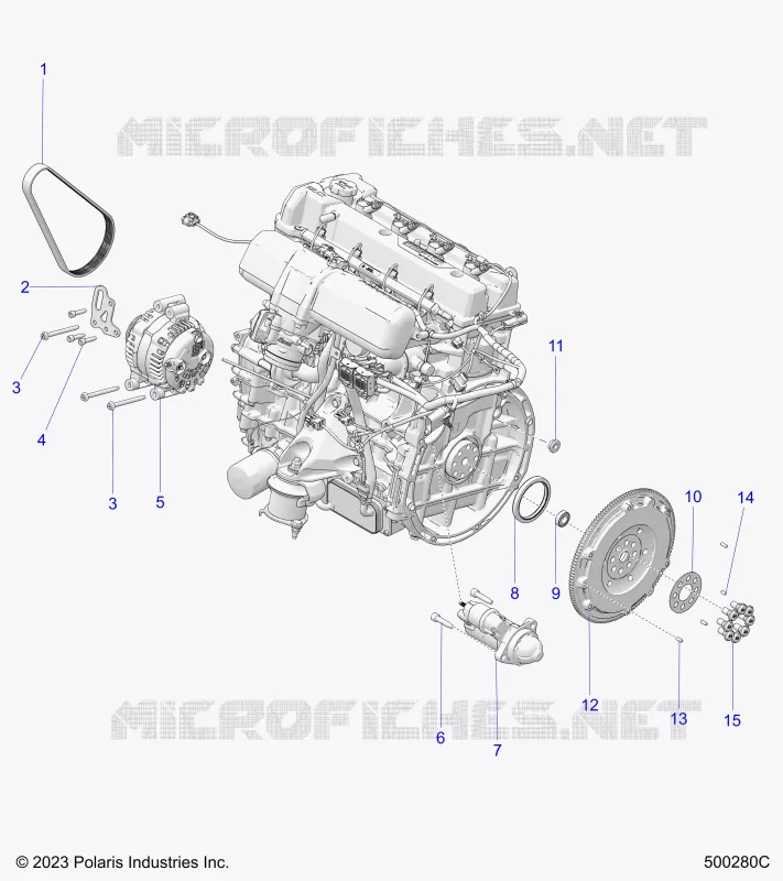 ENGINE, ALTERNADOR, FLYWHEEL, AND STARTER