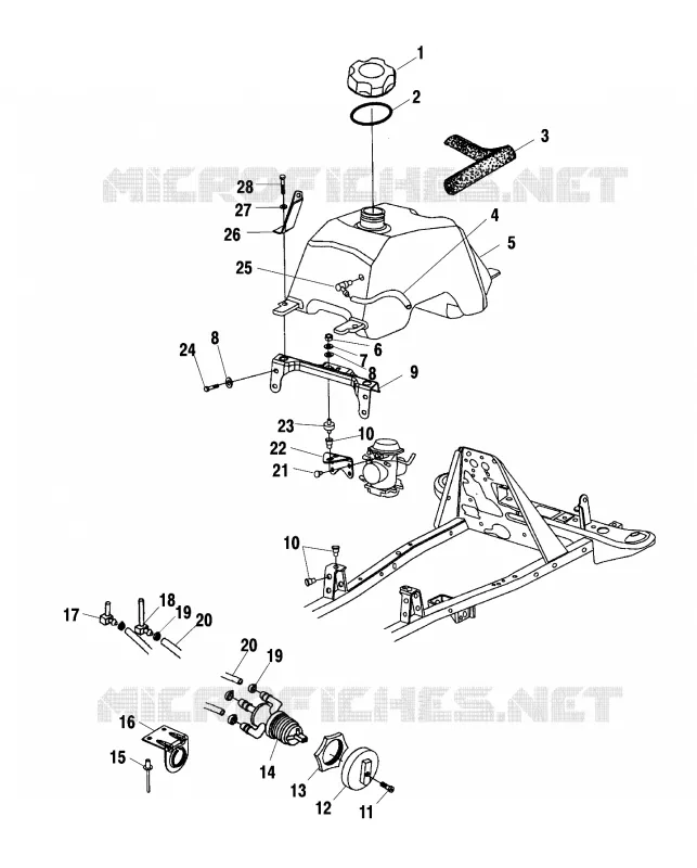 GASOLINA TANK AND CARBURADOR MOUNTING