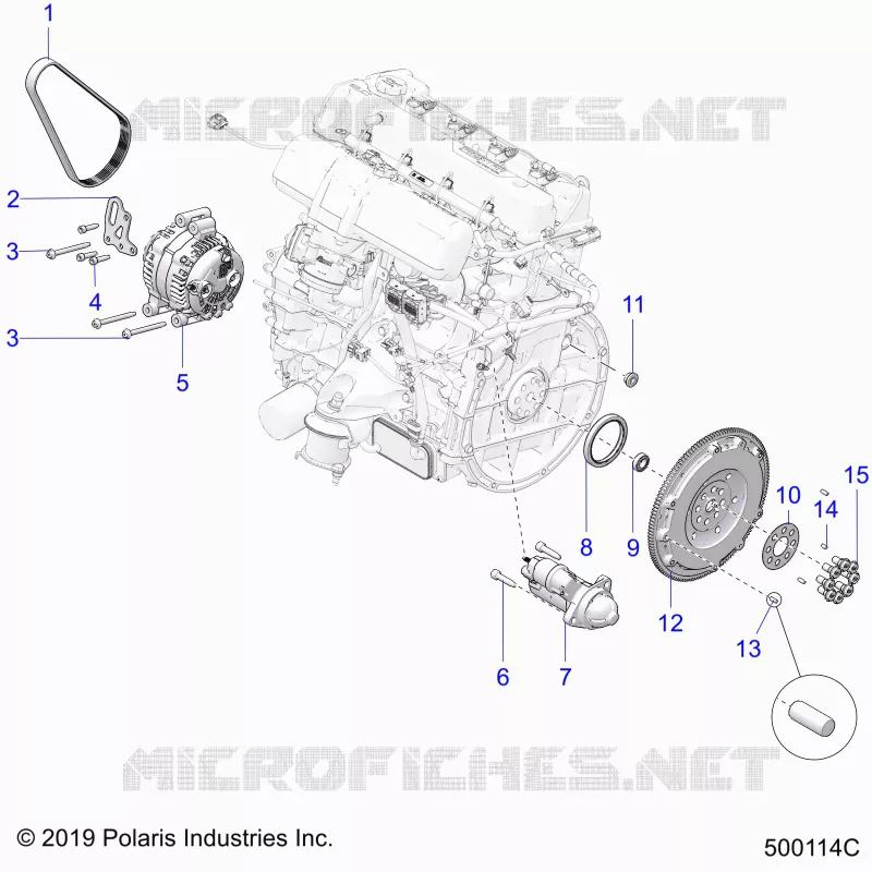 ENGINE, ALTERNADOR, FLYWHEEL, AND STARTER