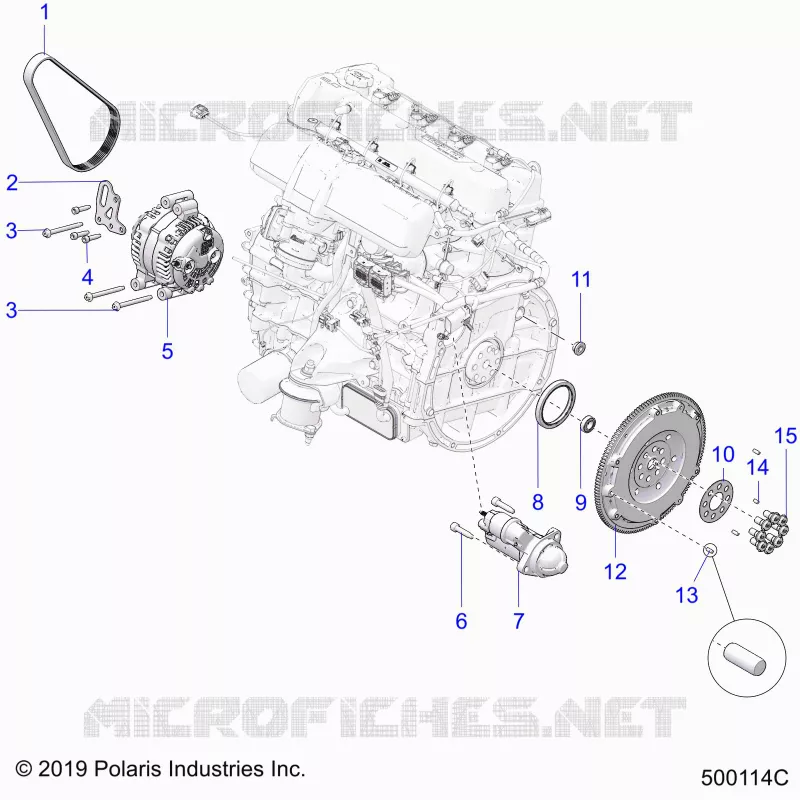 ENGINE, ALTERNADOR, FLYWHEEL, AND STARTER