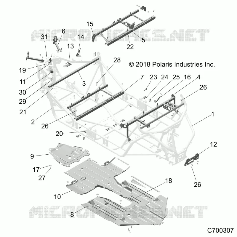 CHASSIS, MARCO PRINCIPAL AND SKID PLATE