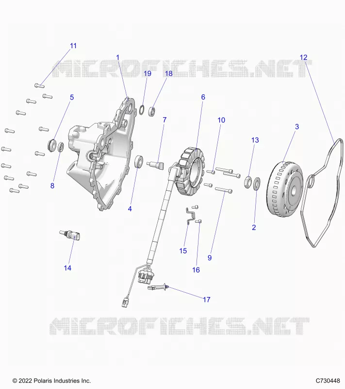 ENGINE, STATOR COVER AND FLYRUEDA