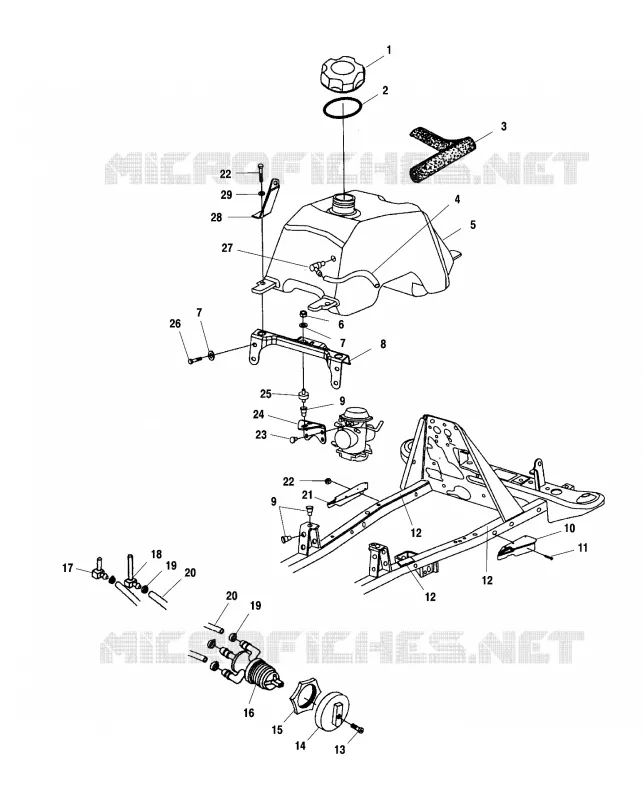 GASOLINA TANK AND CARBURADOR MOUNTING