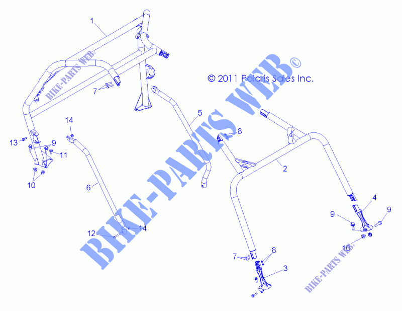 CHASIS, CAB BASTIDOR AND SIDE BARS   Z14VH57AD/6EAI/6EAW (49RGRCAB12RZR570) para Polaris RZR 570 / EPS LE 2014