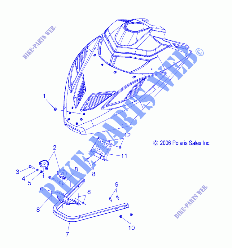 CAPUCHA MOUNTING AND FRONT PARACHOQUES   S14MX6JSA/JEA (49SNOWCAPUCHAMTG07440IQ) para Polaris RACER 2014
