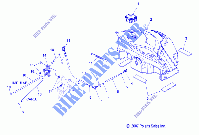 SISTEMA DE COMBUSTIBLE, GASOLINA TANK and BOMBA DE COMBUSTIBLE   S12MX6JSA/JEA (49SNOWGASOLINA11600RCR) para Polaris RACER 2012