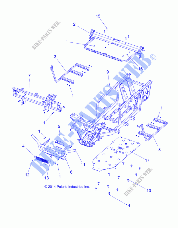 CHASSIS, BASTIDOR AND FRONT BUMPER   R21MAAE4F4/F9 (49RGRBASTIDOR15EV2) para Polaris RANGER EV MD 2021