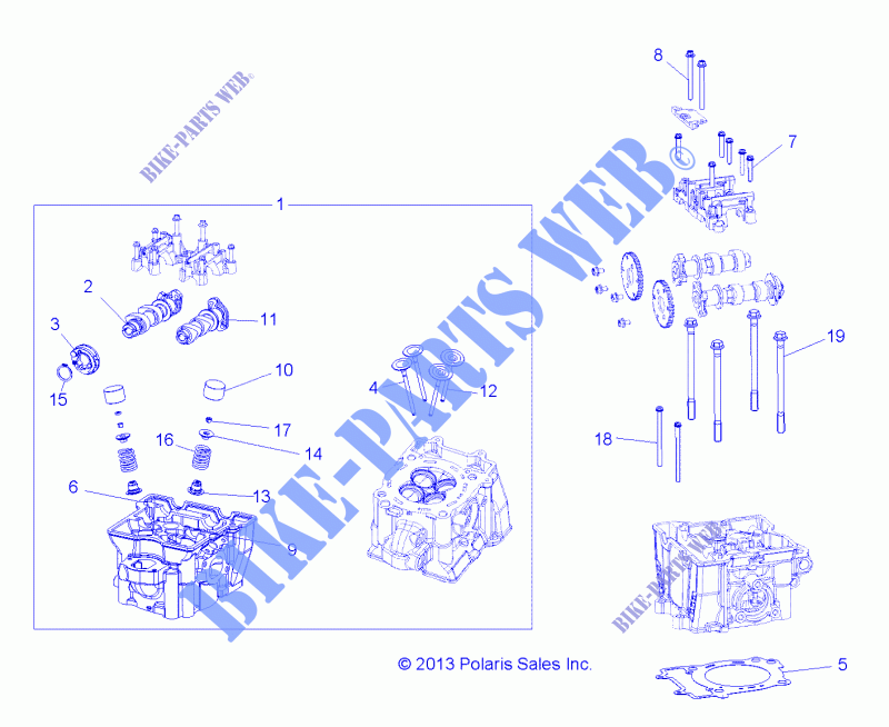 CILINDRO HEAD, CAMS AND VÁLVULAS   R14RH57AA/AC/AR/6EAZ (49RGRCILINDROHD14570) para Polaris RANGER 570 EFI / EPS LE 2014